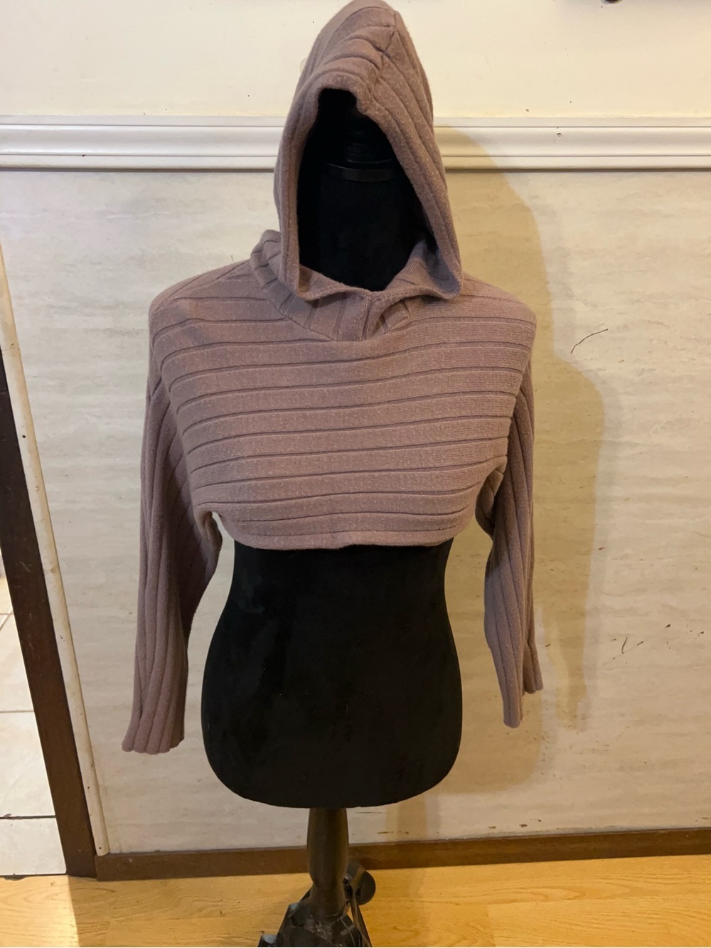 Zara Ribbed Knit Soft
Cropped Sweater Hoodie - Dusty Mauve Purple Kids 13-14